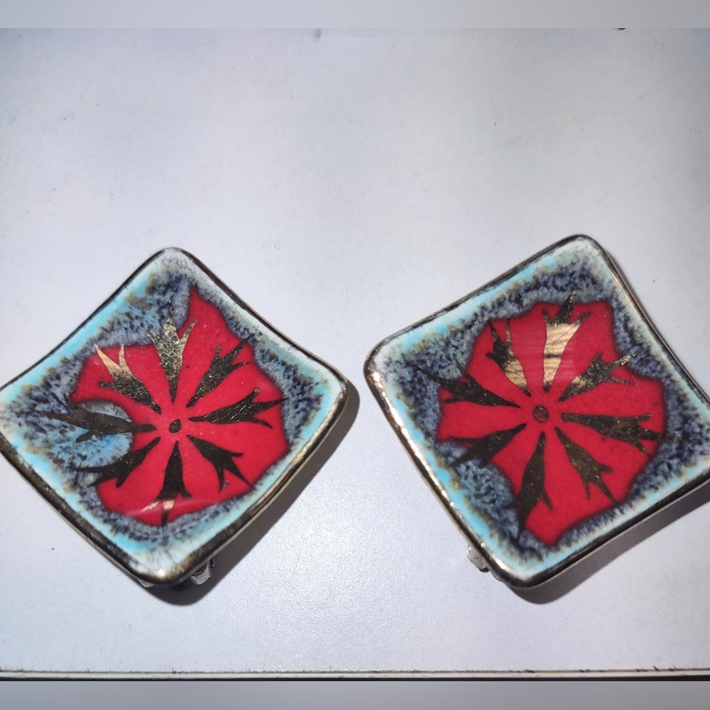Clip-on Glazed Red Artsy Earrings